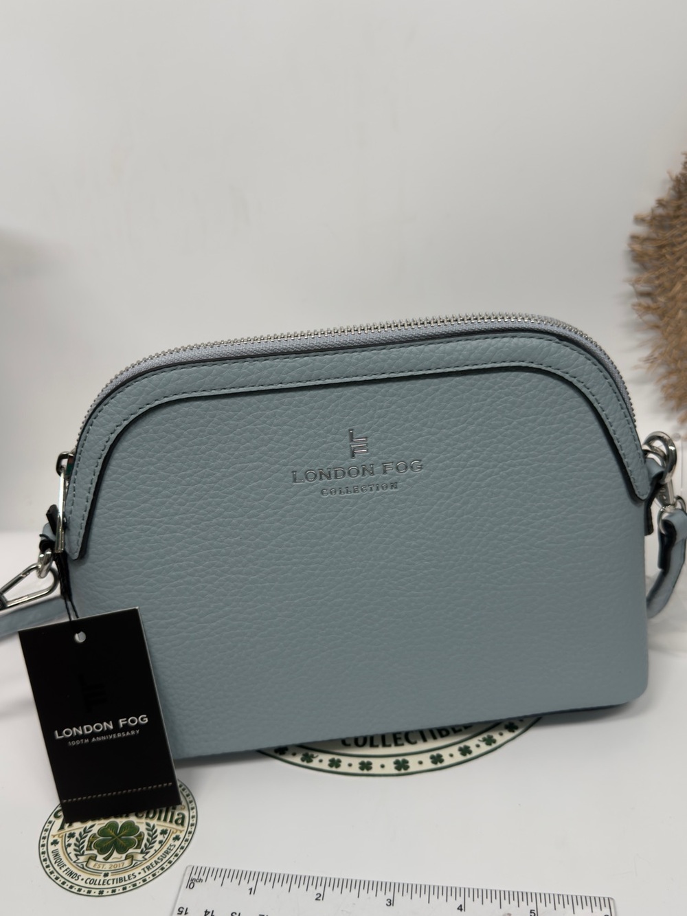 London Fog Light Blue Pebbled small tote with Silver Logo - Picture 6 of 12